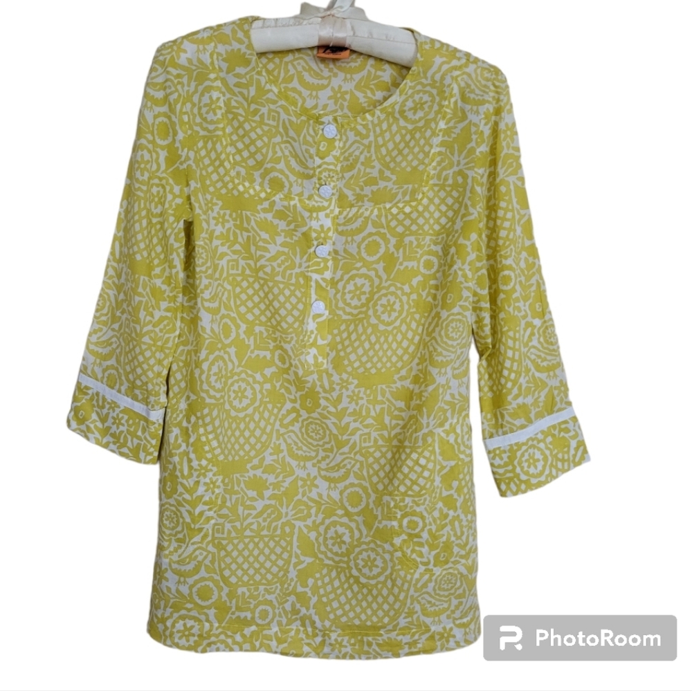 Tory Burch Yellow and White Print Tunic - Picture 3 of 9